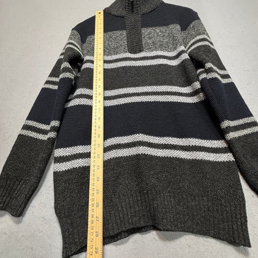 Bin Bin Mens Striped Colorblock 1/4 Zip Sweater XL Gray‎ Navy Retro Regency Warm - Picture 4 of 7